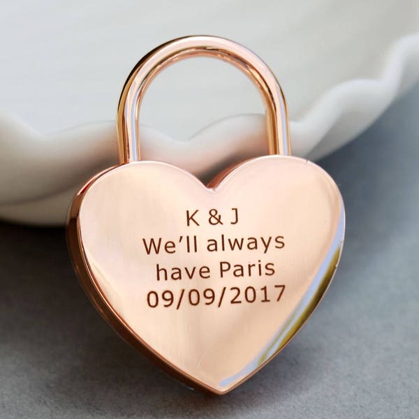 Love Lock, Heart Lock, Custom Lock, Rose Gold Heart Love Padlock With Key, Engraved Lock Lock, Personalized Padlock