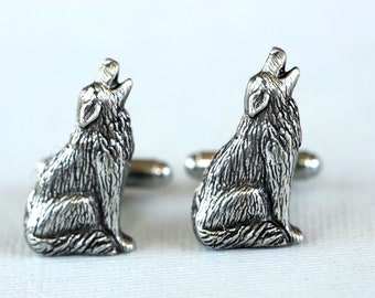 Jewelry Gift,Wolf Cufflinks Silver Plated Metal Vintage Inspired Style Antiqued Finish Men's Cuff Links & Accessories