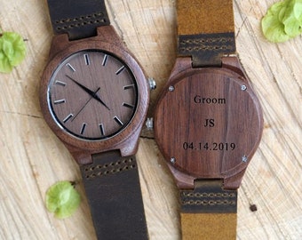 Horloge van hout, gepersonaliseerd houten horloge, gepersonaliseerd houten horloge, horloge gegraveerd, gegraveerd hout Watch, Gift voor echtgenoot, vader, verloofde