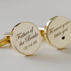 Father of the Bride Cufflink,Cufflinks,Personalized Cufflinks, Engraved Cufflinks, Round Custom Cuff link ,Gifts for Him,Wedding Gift