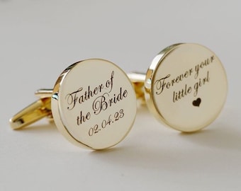 Father of the Bride Cufflink,Cufflinks,Personalized Cufflinks, Engraved Cufflinks, Round Custom Cuff link ,Gifts for Him,Wedding Gift