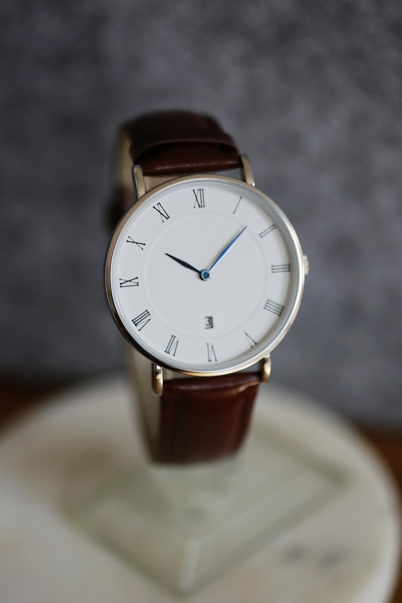 Custom Minimalist Brown Leather Watch for Men Watch Gift for Husband, Personalized Metal Watch, Gift for Him, Engraved Gift, Christmas Gift