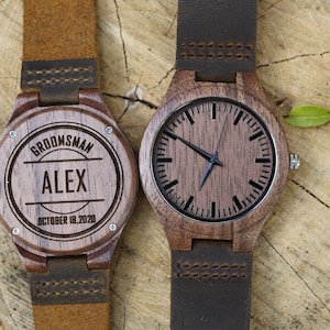 Wood Watch,Engraved Wooden Watch for Men,Groomsmen Gifts,Boyfriend Gift,Personalized Wood Watch,Birthday Gift for Him,Custom Watch,Leather