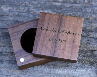Wood Ring Box,Walnut Ring Box, Thin Engagement Ring Box, Proposal ring box,Customized Wedding Ring Box, Engagement Ring Box