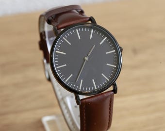 BRIGHTON FULL INCLUSION REVERSIBLE Black/TAN Leather WRIST WATCH Vintage Brighton Somerset Watch: Reversible Black Brown  main image 3