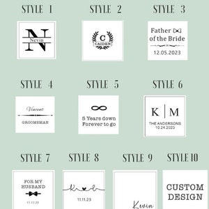 May include: Ten different styles of wooden box designs. Each box has a different design, including initials, dates, and text. The designs are for a variety of occasions, such as weddings, anniversaries, and birthdays.