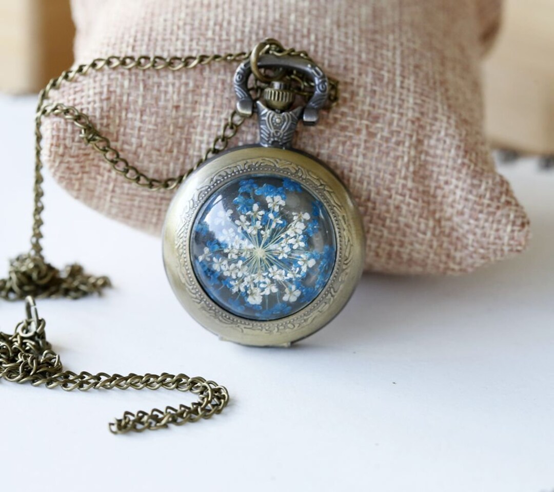 Brass Flowers Pocket Watch Necklace ,jewelry Gift,locket,necklace