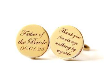 Gemelos para el padre de la novia, gemelos personalizados, gemelos grabados, gemelos redondos personalizados, regalos para él, regalo de boda