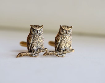 Men's Cufflinks Owl Antiqued Brass Vintage Style  Fashion Accessories