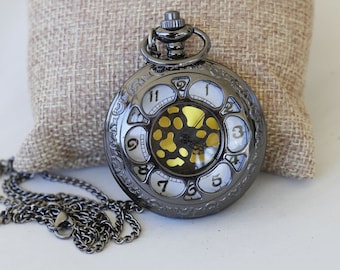 Black Pocket Watch Necklace With Time Lord ,jewelry gift,Locket,Necklace,Wedding