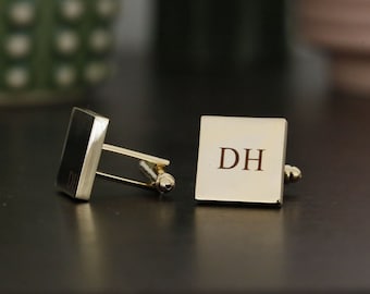 Personalized Square Cufflinks Wedding Day Cuff links Groom Dad Groomsmen, Wood Anniversary Gift for Husband from Wife