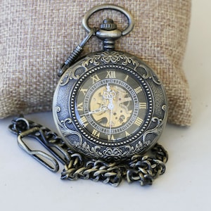 Personalized Brass Pocket Watch Personalized for Groom, Groomsmen, Father of the Bride Gift,Custom Engraved Pocket Watch,Mechanical  Watch