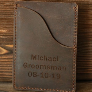 Personalized Leather Card Sleeve, groomsmen gift, leather card holder, best groomsmen gift
