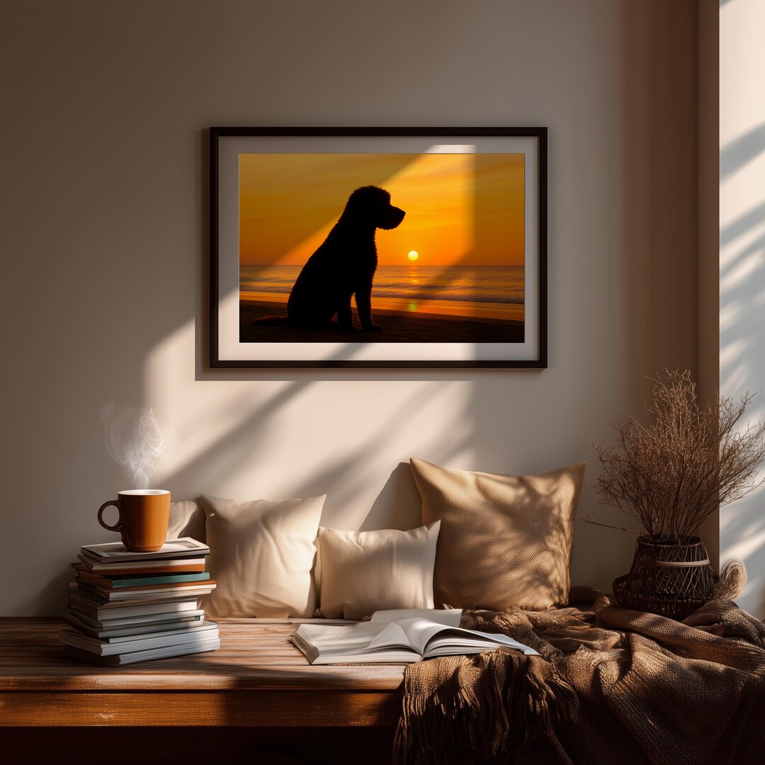 Cockapoo Sunset Print: Dog Watching Sunset on Beach - Etsy UK