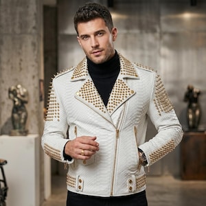 Herren Spiked Lederjacke Python Schlangenleder Biker Mantel Nieten Punk Rock Heavy Metal Gothic Statement Motorrad Oberbekleidung