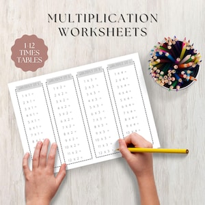 Math Multiplication Worksheets, Numbers 1– 12 Times Table Printable, Fill in the Blanks, Math Drills, Instant Download, PDF