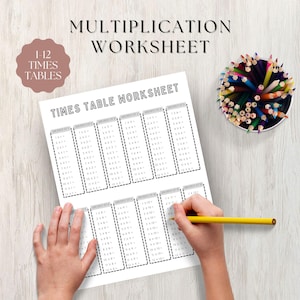 Math Multiplication Worksheet, Single Sheet, Numbers 1– 12 Times Table Printable, Fill in the Blanks, Math Drills, Instant Download, PDF