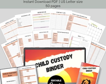 Raccoglitore stampabile per l'affidamento dei figli / Calendario di co-genitorialità, Monitoraggio del mantenimento dei figli, Programma genitoriale per genitori divorziati, Pianificatore di affidamento congiunto in formato PDF