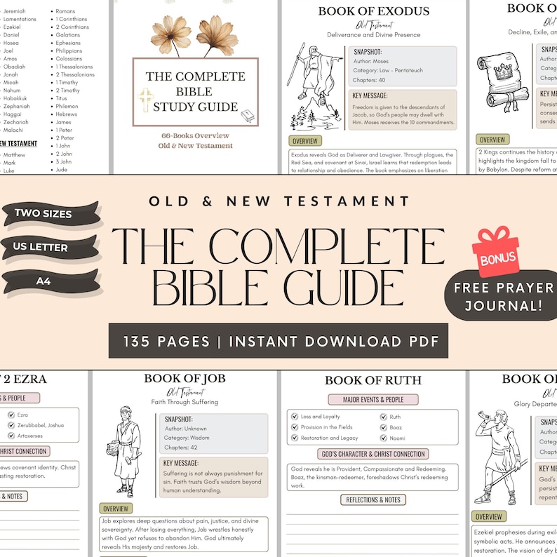 Bible Study Guide Printable | 66 Books of the Bible Summary | Old & New ...