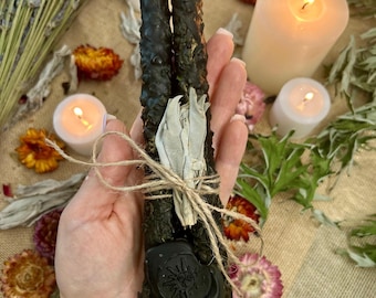 Ensemble de bougies d'intention noires - Style rituel de protection et de nettoyage, bougies faites main à base de plantes