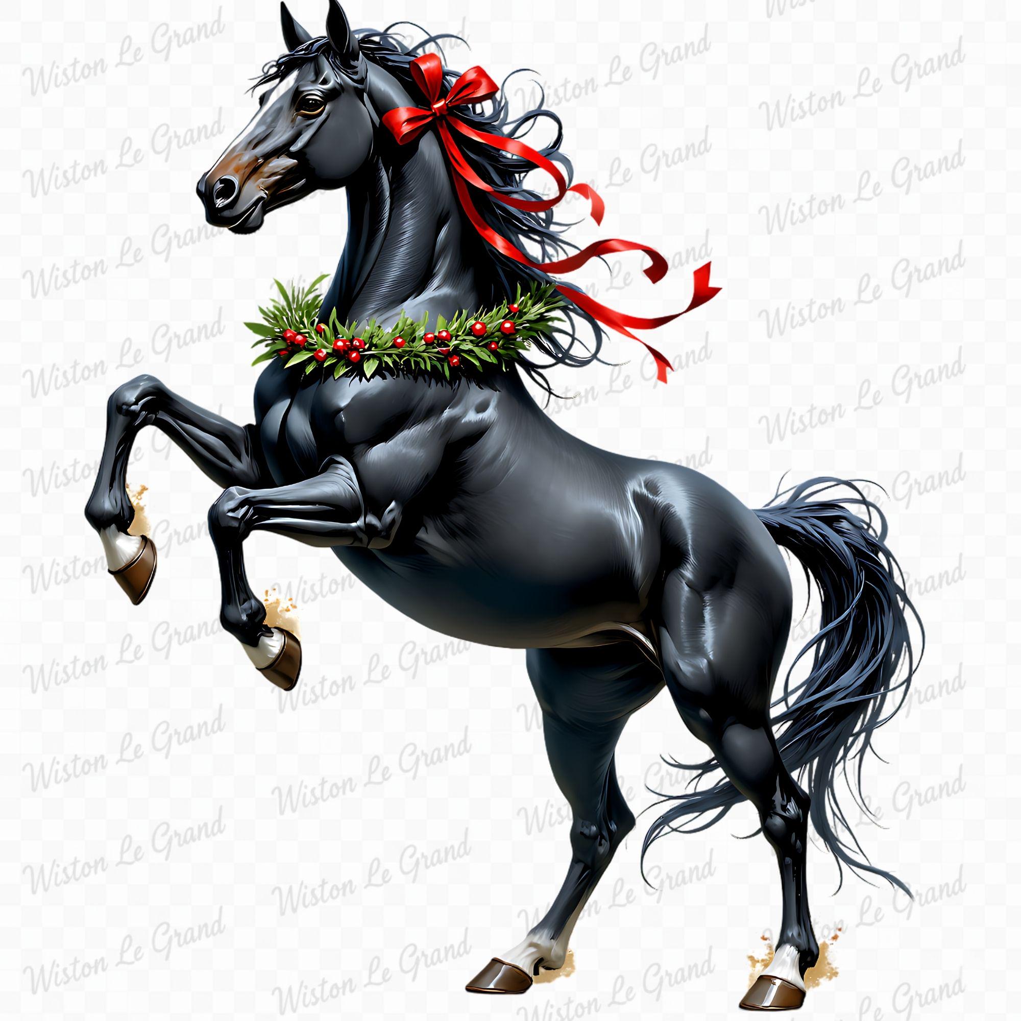 Christmas Horse PNG Clipart Set – Watercolor Horses, Festive Equestrian ...