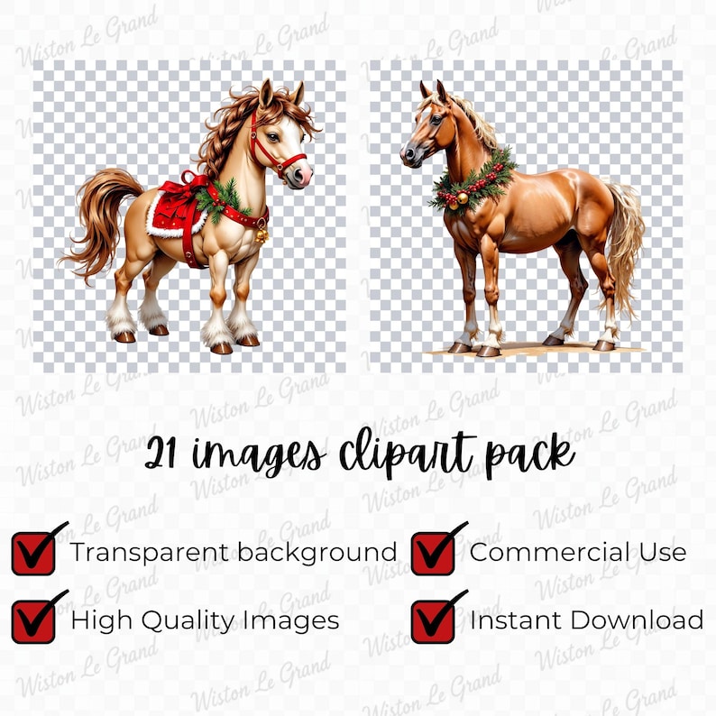 Christmas Horse PNG Clipart Set – Watercolor Horses, Festive Equestrian ...