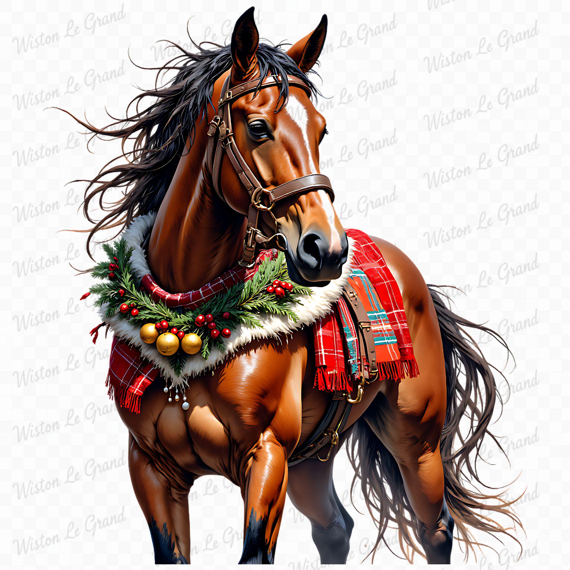 Christmas Horse PNG Clipart Set – Watercolor Horses, Festive Equestrian ...