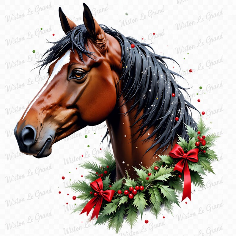 Christmas Horse PNG Clipart Set – Watercolor Horses, Festive Equestrian ...