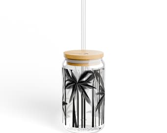 Tropical Palm Tree Sipper Glass: Reusable Straw Cup, Beach Party Drinkware