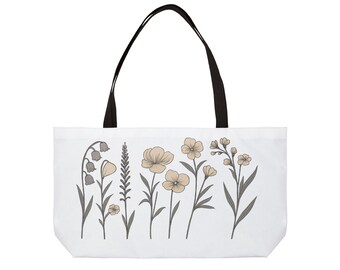Floral Weekender Tote Bag: Durable Polyester Travel, Beach, Gym