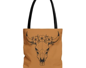 Bohemian Floral Skull Tote Bag: Eco-Friendly Art Market Bag