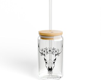 Stylish Sipper Glass: 16oz Tempered Glass Drinking Jar with Tritan Straw