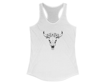 Bohemian Floral Skull Racerback Tank Top: Women's Summer Festival Wear