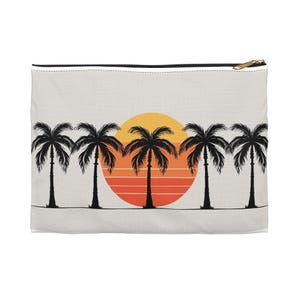 Pochette portaoggetti con motivo tramonto tropicale, organizer da viaggio per la spiaggia, trousse per il trucco, pochette con motivo a palma, contenitore per vibrazioni estive