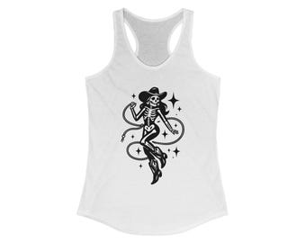 Boho Skeleton Racerback Tank - Women&#39;s Summer Shirt, Music Festival Top, Halloween Outfit, Casual Workout Wear, Vintage Style Clothing