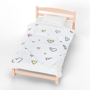 Velveteen Plush Blanket, Playful Doodle Hearts, Heart Pattern Throw, Soft Cozy Bedding, Cute Snuggle Gift, Valentine&#39;s Day Decor