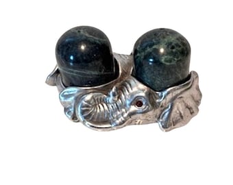 Vintage Pewter Elephant Salt and Pepper Shakers, Mid-Century Animal Decor Gift