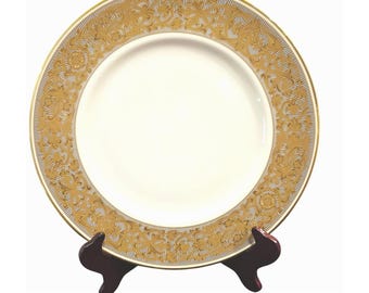 Lenox Bone China Dinner Plates, Gold Scroll Rim, Set of 6, Formal Dinnerware