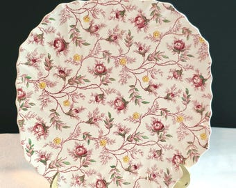 Copeland Spode Floral Chintz Plate, Square Scalloped Server, Salad Dessert 8.25"