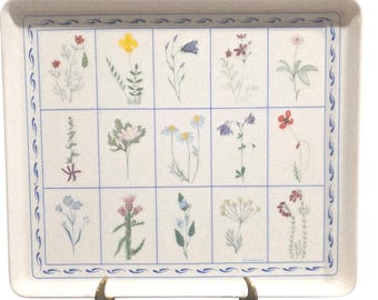 Vintage Botanical Wildflower Tray Melamine Vanity Serving Platter Italian 12"