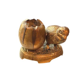 Vintage Brass Chick and Cracked Egg Figurine Just Picked Out Farmhouse Decor