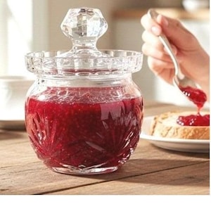 ROGASKA Crystal Jam Jar Honey Pot w/ Lid Starburst Glass Condiment Pot Clear