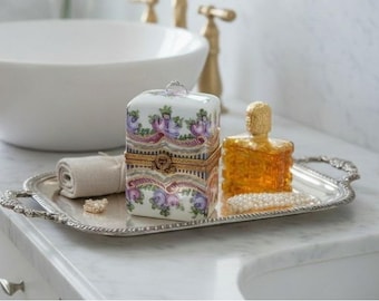 Limoges France Hand Painted Porcelain Trinket Box Floral Perfume Bottle Vanity
