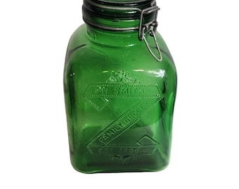 Vintage Emerald Green Glass Storage Jar, Large PN Smith Grocer Italian 1979 Container, READ