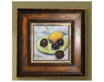Original Still Life Fruit Oil Painting, Kitchen Wall Art, Signed Colorful Print