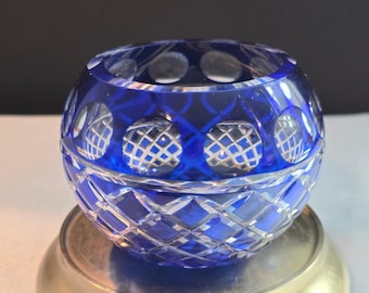 Imperial Estate Cut Crystal Votive Holder, Cobalt Blue, Elegant Home Decor
