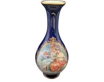 Vintage Limoges Porcelain Bud Vase, Cobalt Blue Gold Accents, Made France Elegant Decor