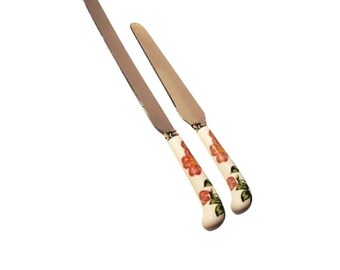 Vintage Sheffield Knives Set Floral Prill England Stainless Porcelain Handles