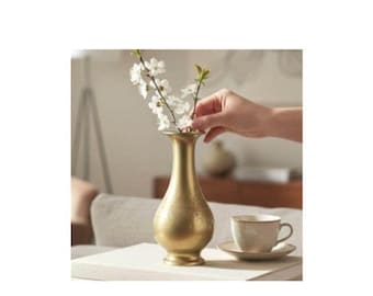 Asian Etched Brass Vase, Dragon Cloud Script,  Flower Holder, MCM Home Decor, Vintage