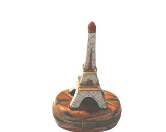 Limoges France Eiffel Tower Trinket Box, Hand Painted Porcelain, Peint Main